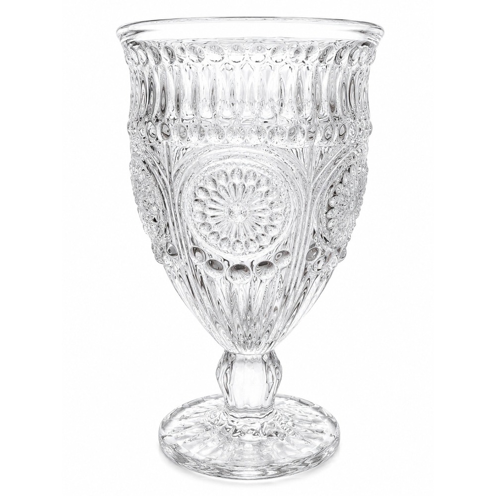 Pioneer Woman Adeline Goblets Set Of 5 Clear 12 Oz Embossed Floral Pressed Glass